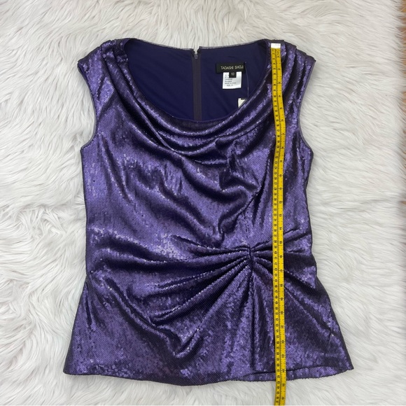 NWT!! Tadashi Shoji Ash Purple Sequin Sleeveless Elegant Shirt Top Peplum Back - Picture 10 of 11